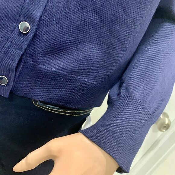 New Ladies Beaded Crewneck Cardigan In Navy - Picture 6 of 14